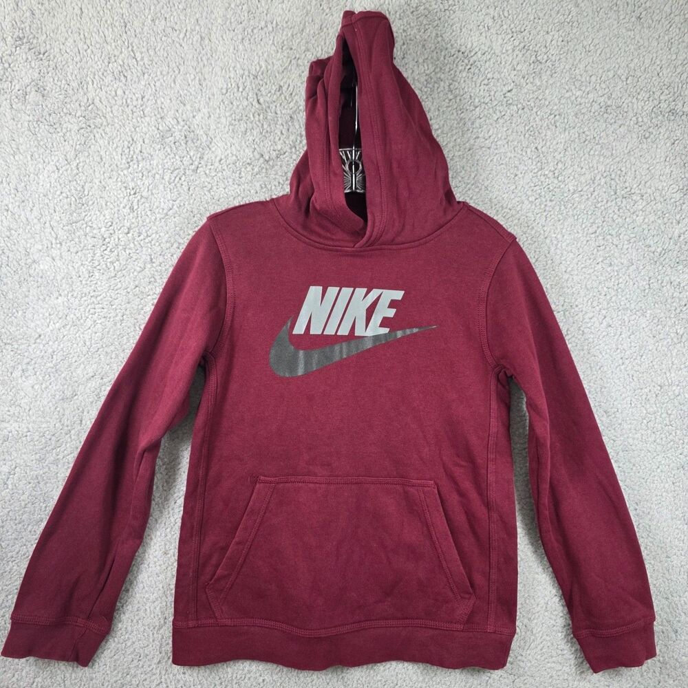 Nike Pullover Hoodie Red Fleece Sweatshirt Swoosh Logo Youth Size Large